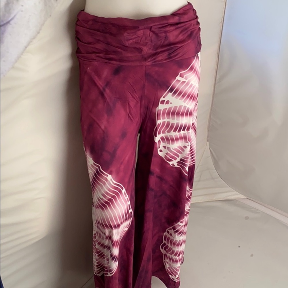 Plum magenta stretch tie die palazzo pants